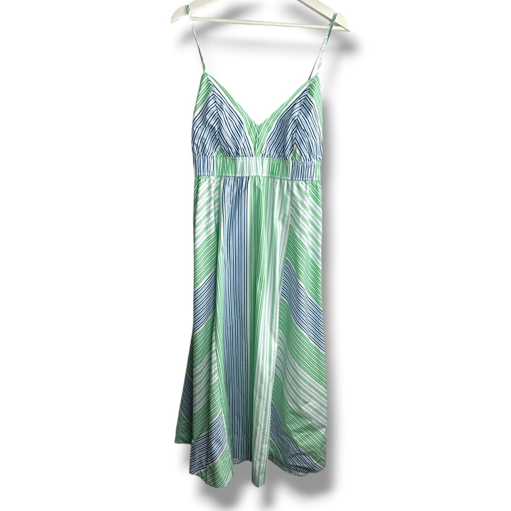 Free Assembly V-Neck Cami Maxi Dress Womens L Sweet Mint Green Blue Striped NEW